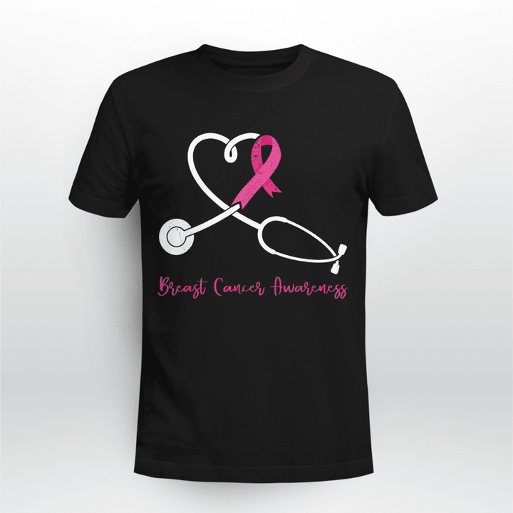 Nurse Survivor Pink Ribbon Stethoscope Heart Breast Cancer T-Shirt