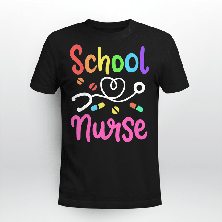 School Nurse T-shirt Colorful Pills