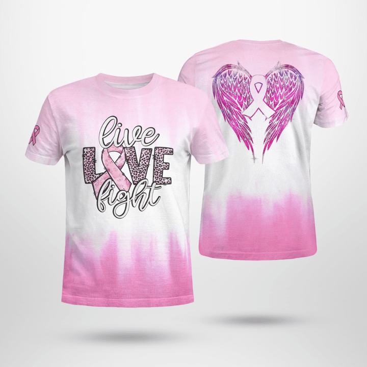 BCA T-Shirt Breast Cancer Pink Ribbon Live Love Fight