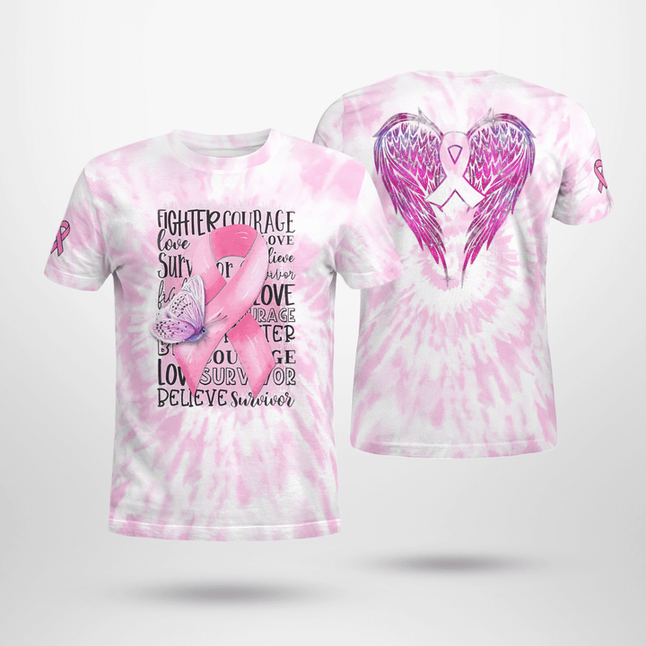 BCA T-Shirt Breast Cancer Pink Ribbon Butterfly Inspirational Words