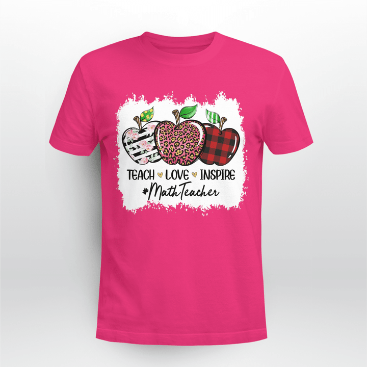 Math Teacher Classic T-shirt Teach Love Inspire Apple