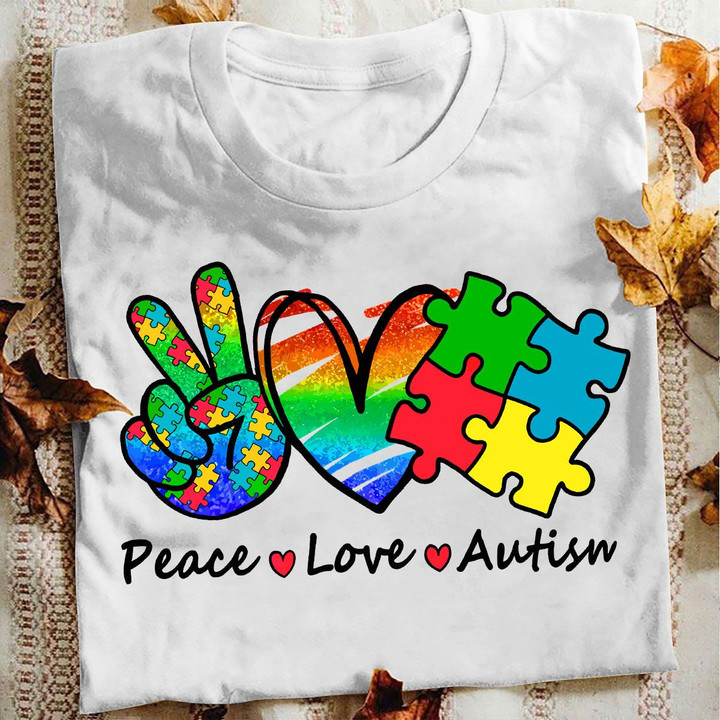 Autism T-shirt Peace Love Autism