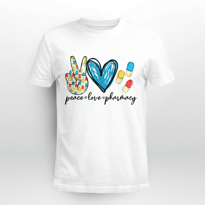 Pharmacy Tech Classic T-shirt Peace Love Pharmacy