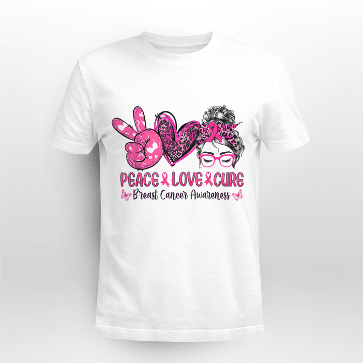 Breast Cancer Leopard Classic T-Shirt Peace Love Cure Pink Leopard