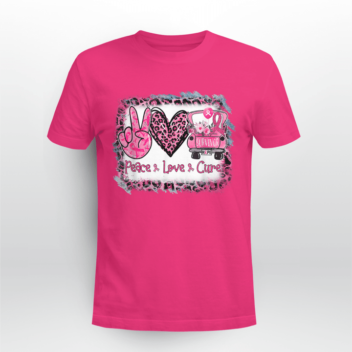 Breast Cancer Classic T-shirt Peace Love Cure Leopard