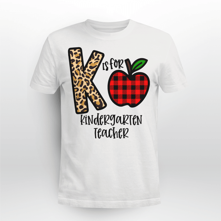 Kindergarten Teacher Classic T-shirt Plaid Apple