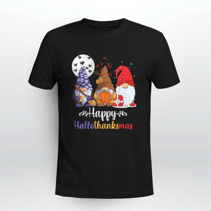 Thanksgiving Classic T-shirt Halloween Thanksgiving Christmas Happy HalloThanksMas Gnomes