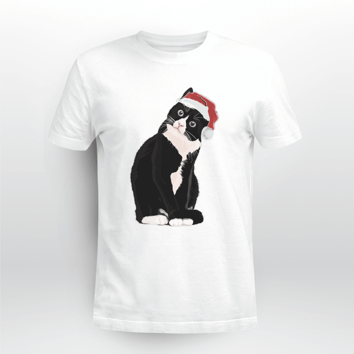 Christmas Tuxedo Cat With Santa Hat Classic T-shirt