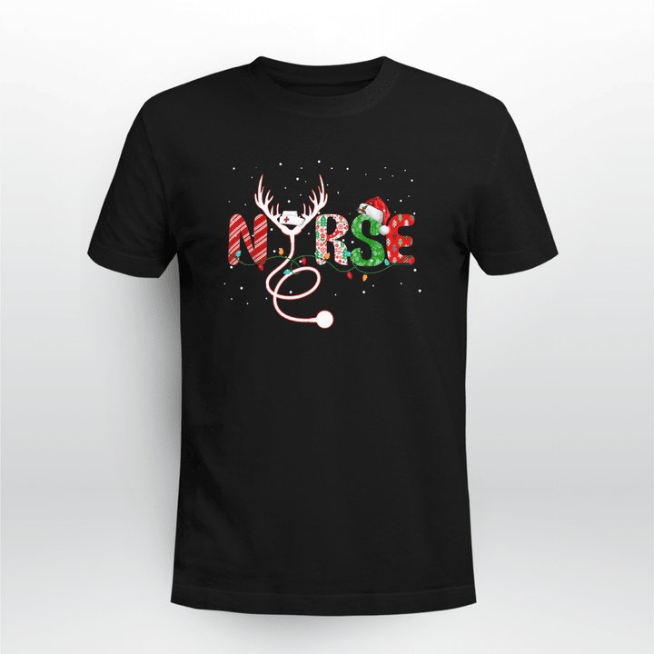 Nurse Classic T-shirt Nurse Christmas Santa Hat Snow Stethoscope Reindeer
