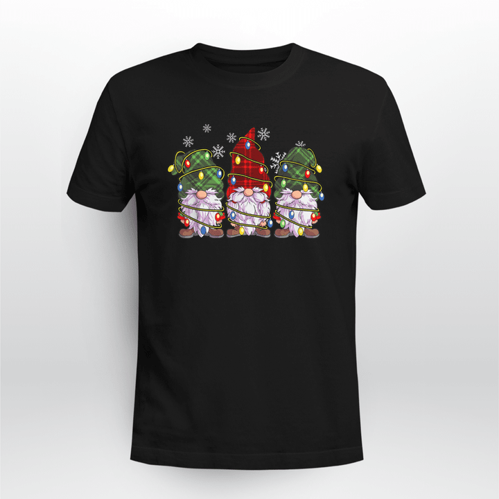 Christmas Classic T-shirt Three Gnomes Buffalo Plaid Red