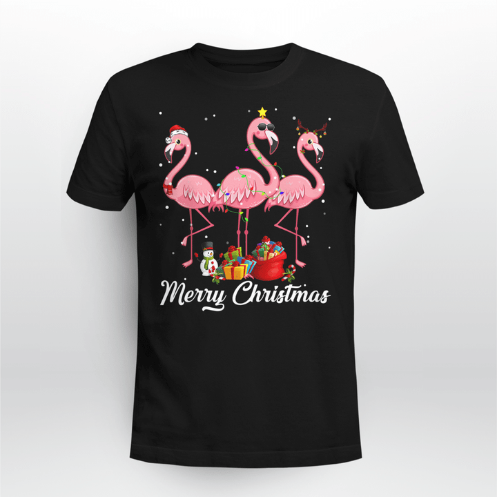 Flamingo Classic T-Shirt Reindeers Christmas Lights