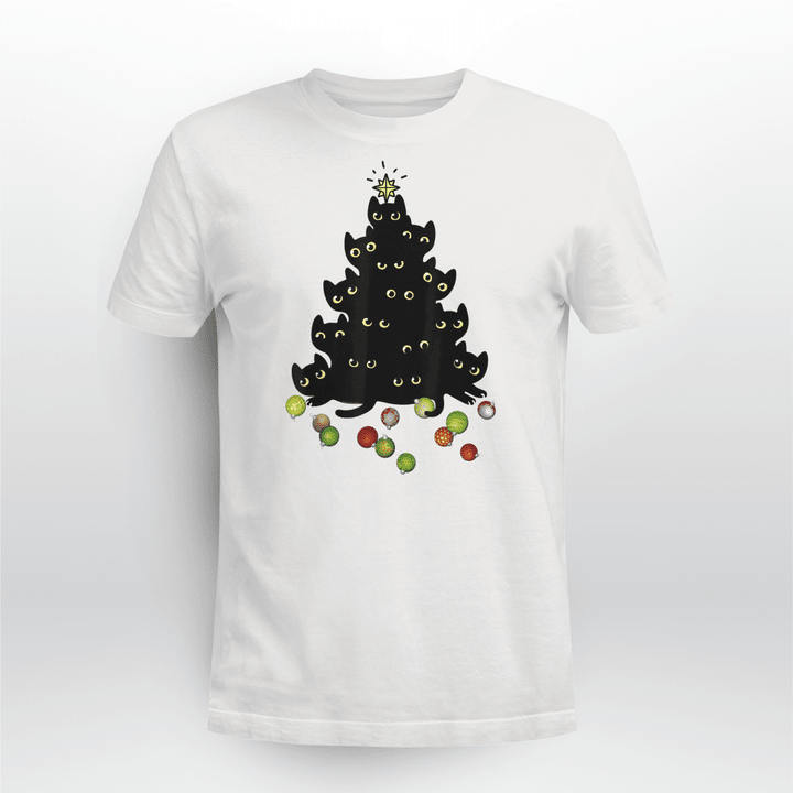 Cat Christmas Classic T-shirt Night Tree