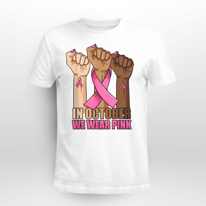 Hand In October we wear pink breast cancer awareness month T-Shirt