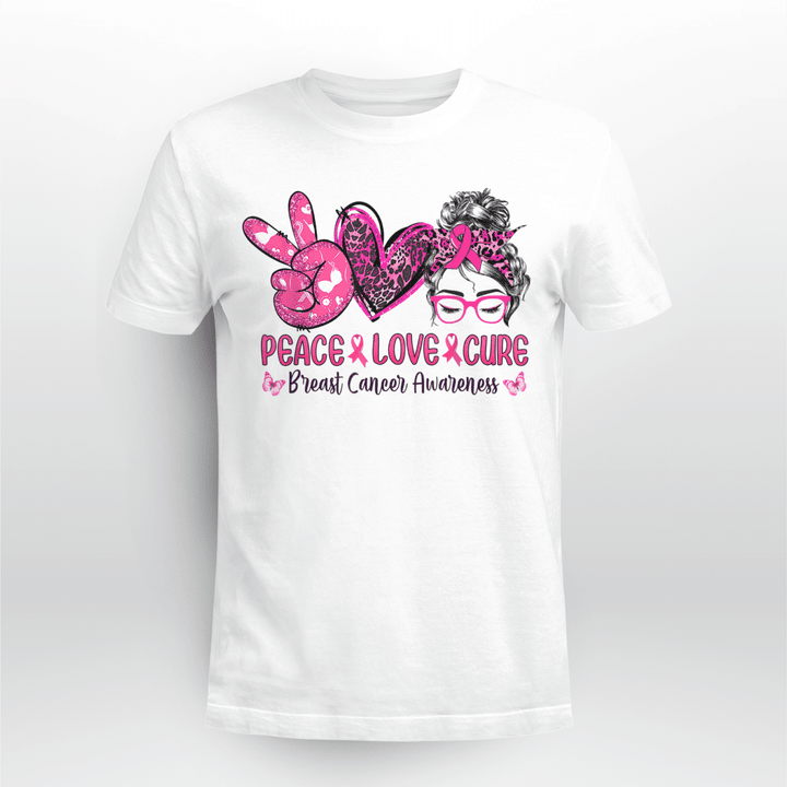 Breast Cancer Classic T-shirt Peace Love Cure Pink Leopard