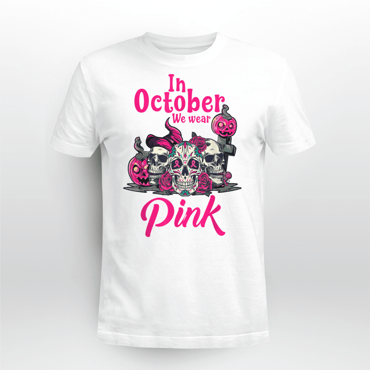 Breast Cancer Classic T-shirt In October We Wear Pink Pumpkin Halloween