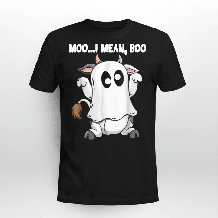 Cow Classic T-shirt Ghost Cow Moo I Mean Boo