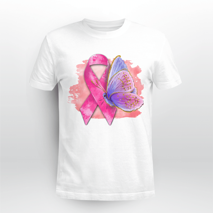 Breast Cancer Classic T-shirt Pink Ribbon Butterfly