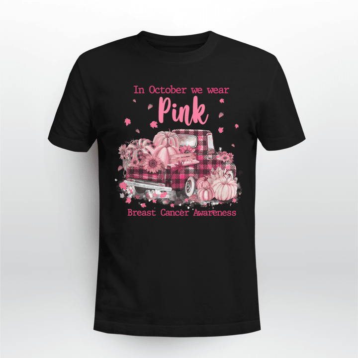 Breast Cancer Awareness Unisex T-shirt In October We Wear Pink Plaid Car