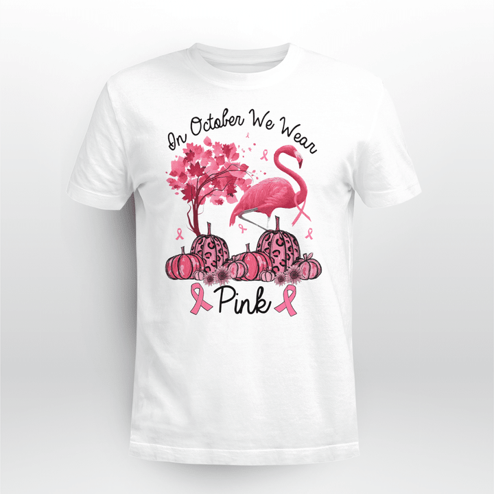 Breast Cancer Classic T-shirt In October We Wear Pink Flamingo