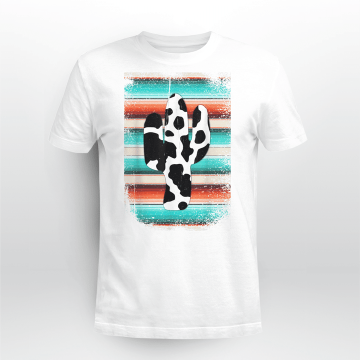 Funny Serape cow print Cactus print Turquoise T-Shirt