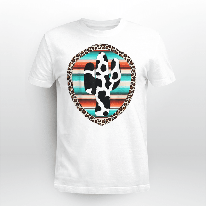 Funny Serape cow print Cactus Leopard print Turquoise T-Shirt