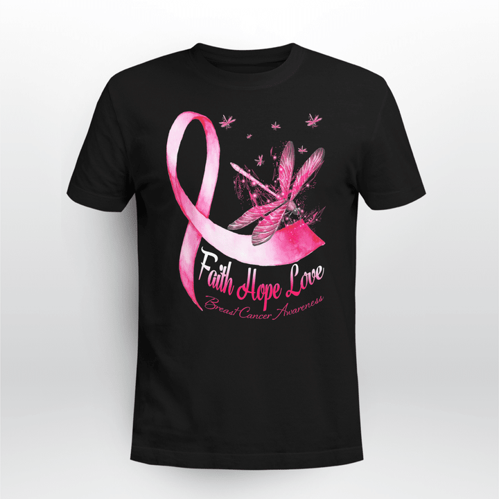 Breast Cancer Awareness Unisex T-shirt Faith Hope Love Pink Dragonflies