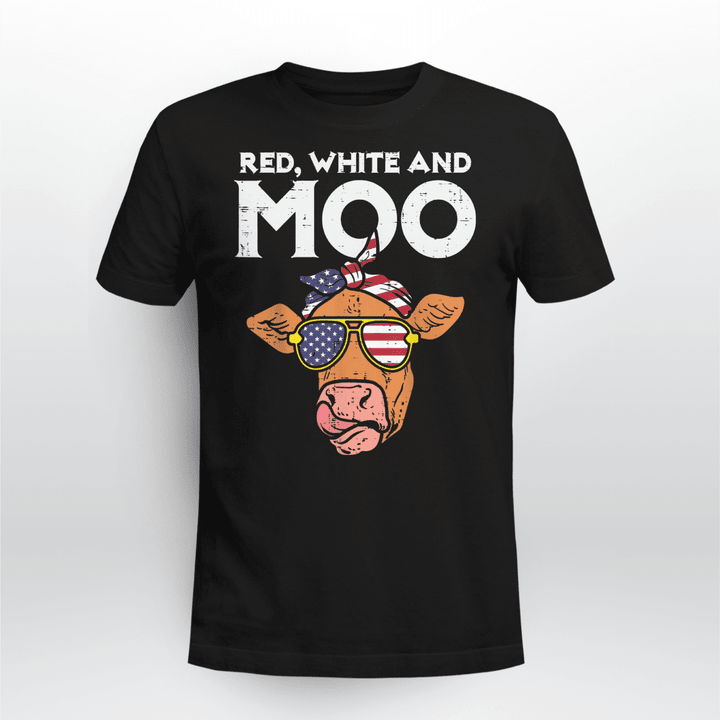 Red White And Moo Cow USA Flag T-Shirt