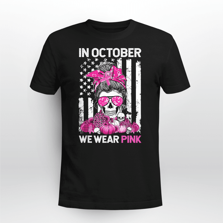 Breast Cancer Awareness Unisex T-shirt Skull American Flag