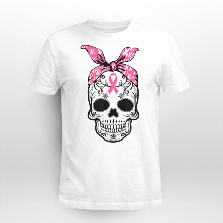 BC T-shirt Sugar Skull Pink Ribbon Calavera Breast Cancer Awareness