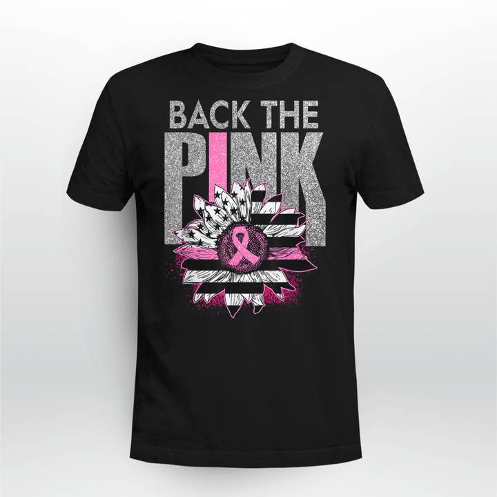 BC T-shirt Back The Pink Ribbon Sunflower Flag Breast Cancer Awareness