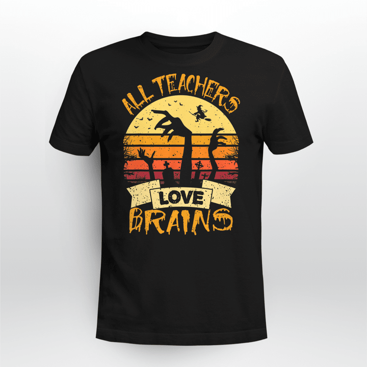 Halloween Teacher T Shirt Love Brains