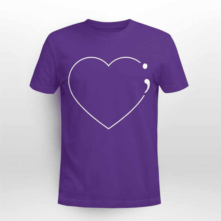 Mental Health T-shirt Heart Semicolon - Mental Health Awareness