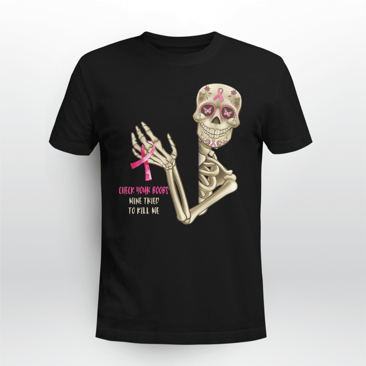 Breast Cancer Awareness Unisex T-shirt Check Your Boobs Skull
