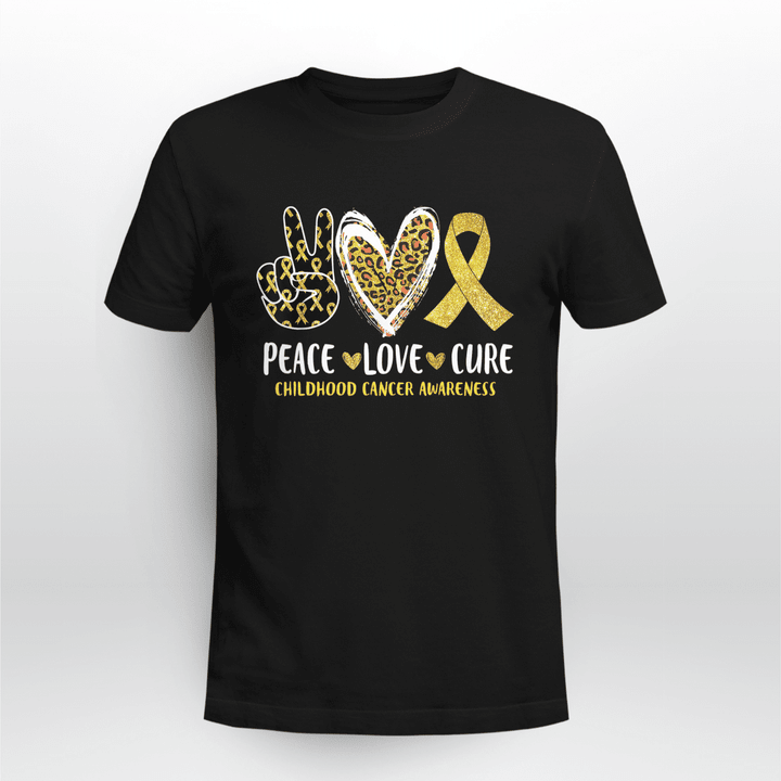 Childhood Cancer T-shirt Peace Love Cure V2