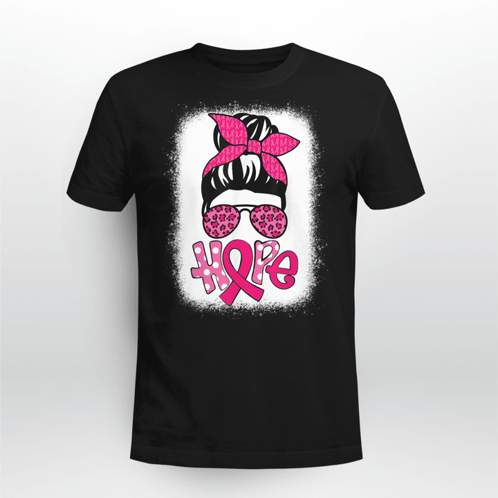 Bleached Hope Messy Bun Breast Cancer Awareness Squad Team T-Shirt