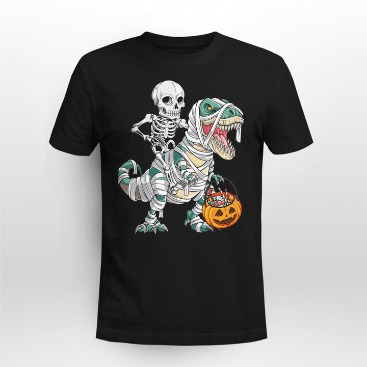 Halloween T-shirt Skeleton Riding T-Rex