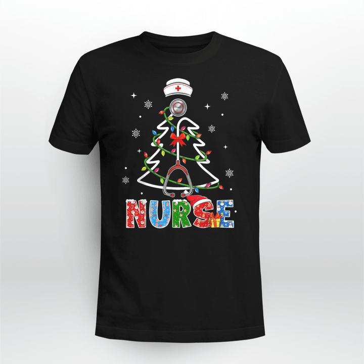 Nurse Christmas Tree Stethoscope RN LPN Scrub Nursing X-mas T-Shirt
