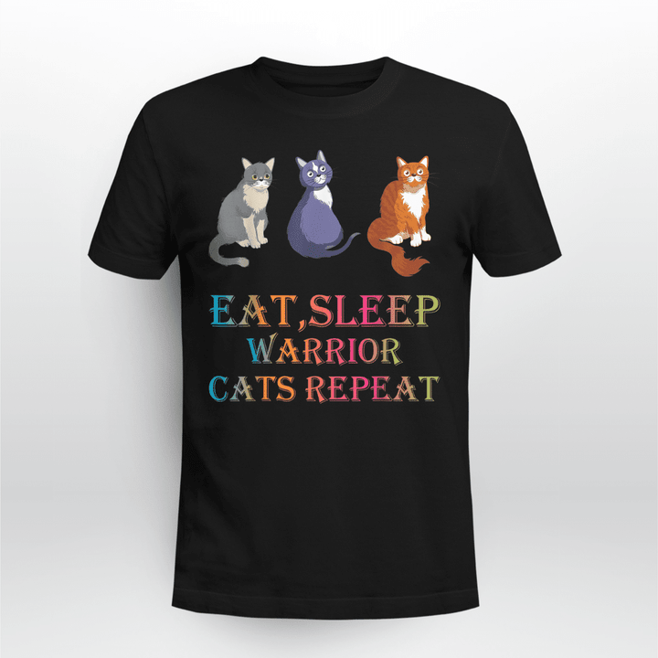 Cat Funny Classic T-Shirt Eat Sleep Warrior Cats Repeat