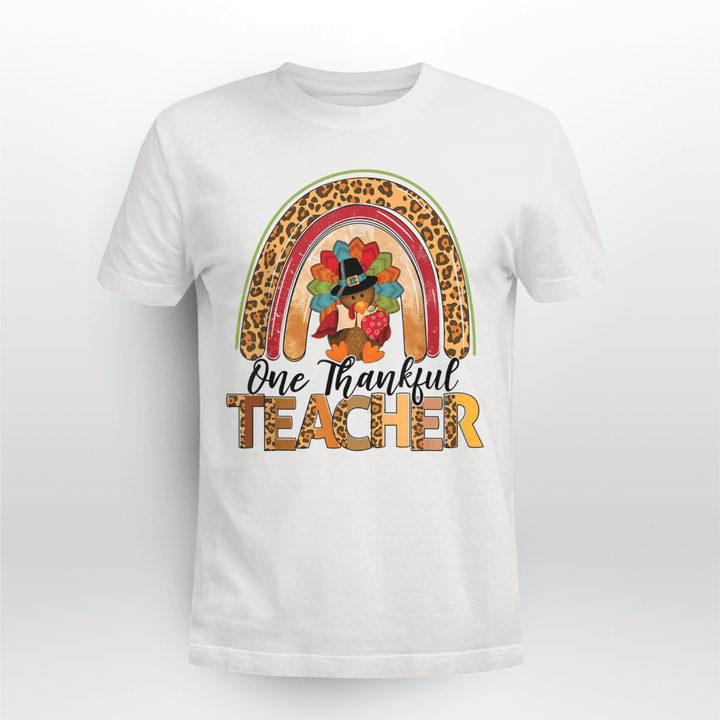 Thanksgiving Classic T-shirt Leopard Turkey Rainbow One Thankful Teacher