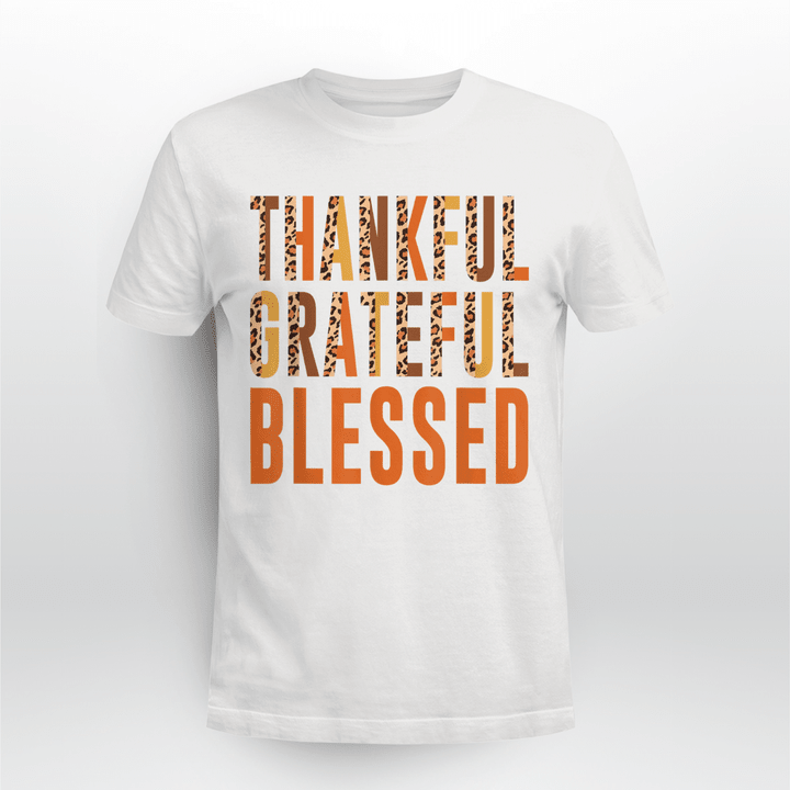 Thanksgiving Classic T-shirt Grateful Thankful Blessed Leopard