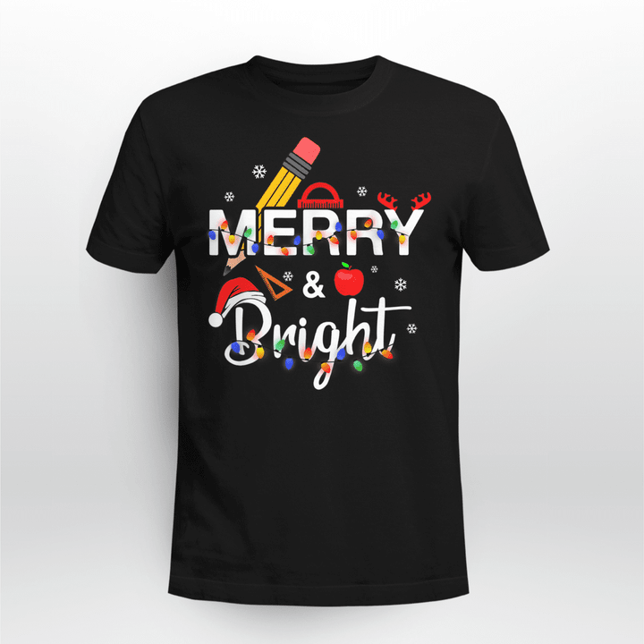 Teacher Classic T-shirt  Merry And Bright Christmas Lights