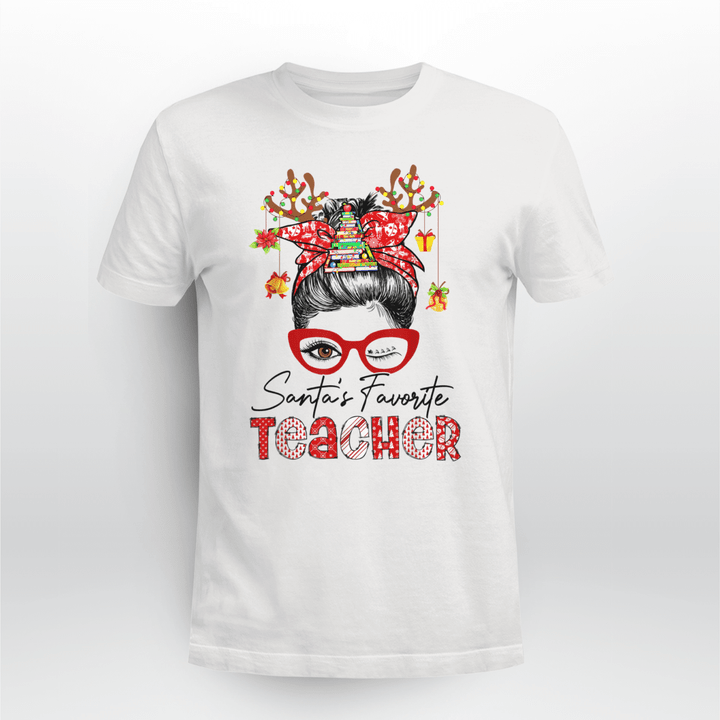 Teacher Classic T-shirt Santa's Favorite Teacher Christmas Messy Bun