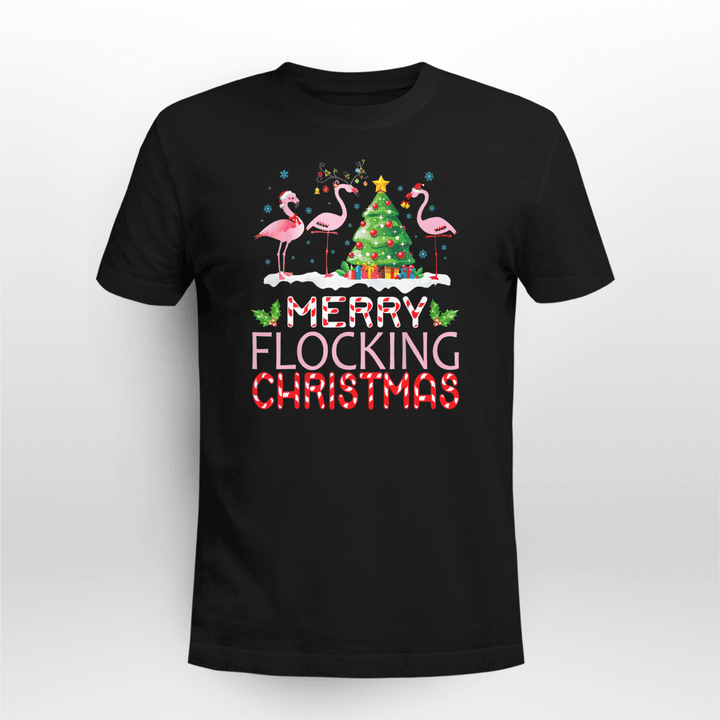 Flamingo Christmas T-shirt Flocking