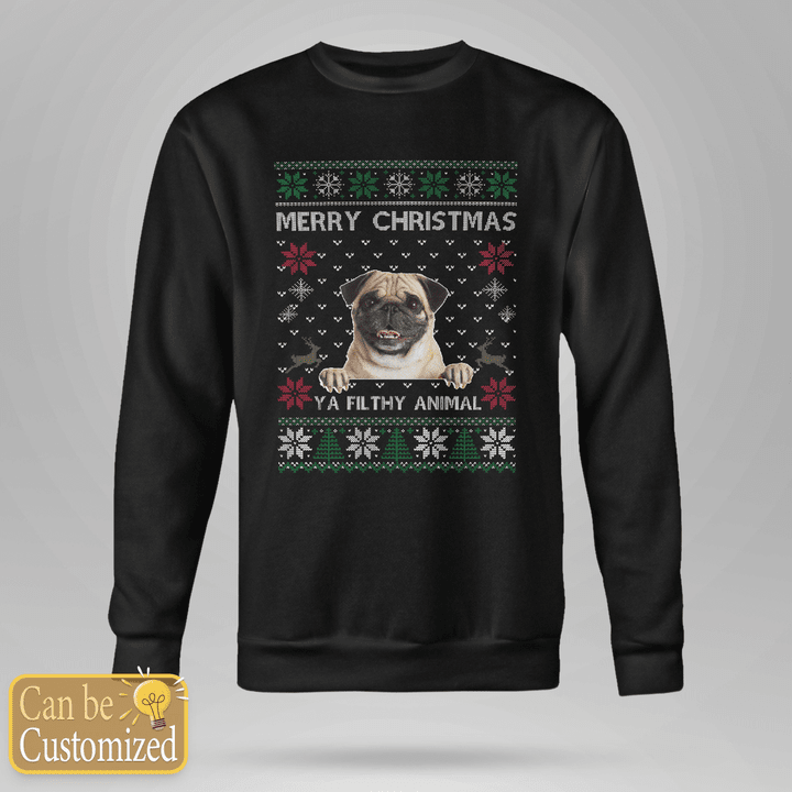 Custom Photo Ugly Christmas Ya Filthy Animal Dog Cat Sweatshirt, Dog Lover Sweater Christmas