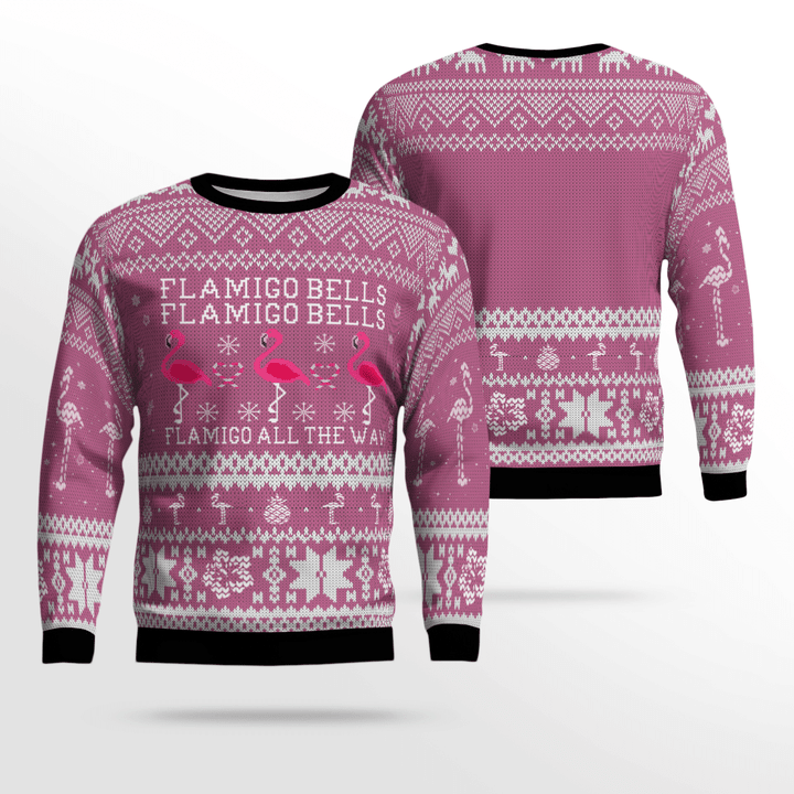 Christmas Flamingo Ugly Sweater All The Way