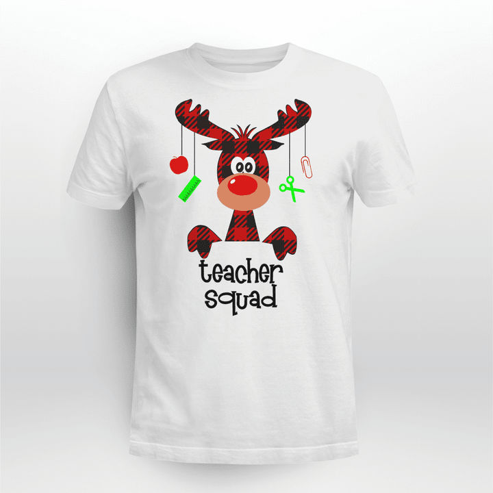 Teacher Christmas T-shirt Plaid Teacher Reindeer Squad