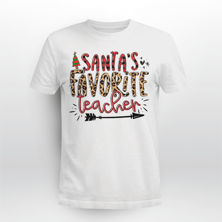 Teacher Christmas T-shirt Santa's Favorite Teacher