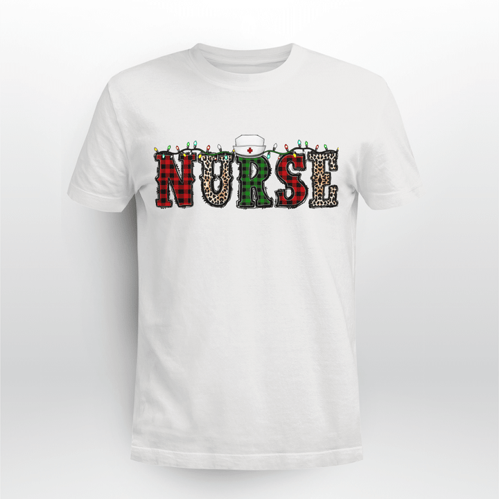 Nurse Christmas T-Shirt Plaid Christmas Lights Nurse