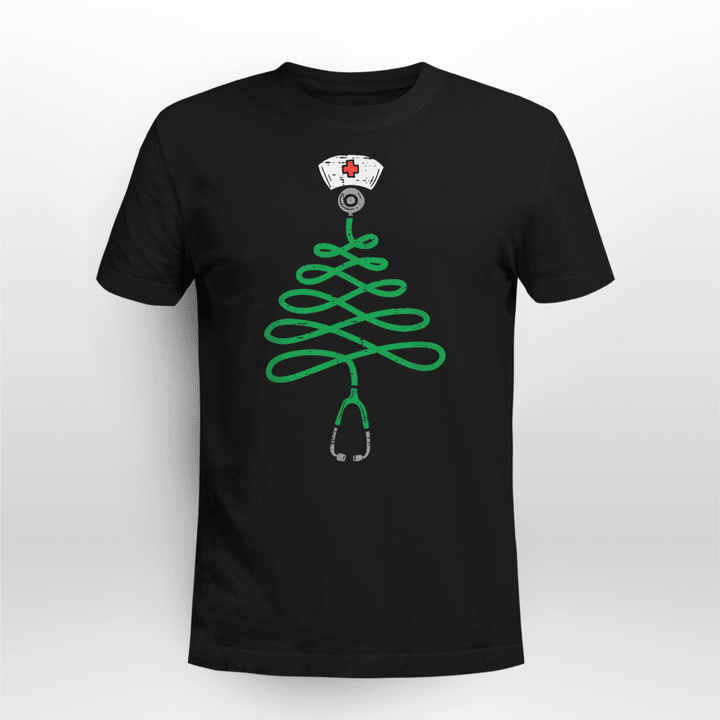 Nurse Christmas T-Shirt Stethoscope Christmas Tree