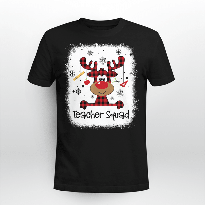 Teacher Christmas T-Shirt Bleached Teacher Squad Reindeer